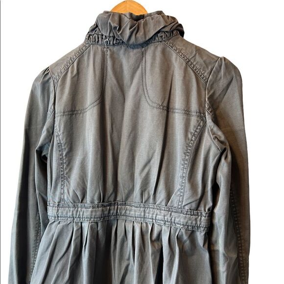 H&M Grey Distressed Ruffle Collar Pleated Cotton Casual Zip Spring Jacket Coat 6 - Picture 6 of 8